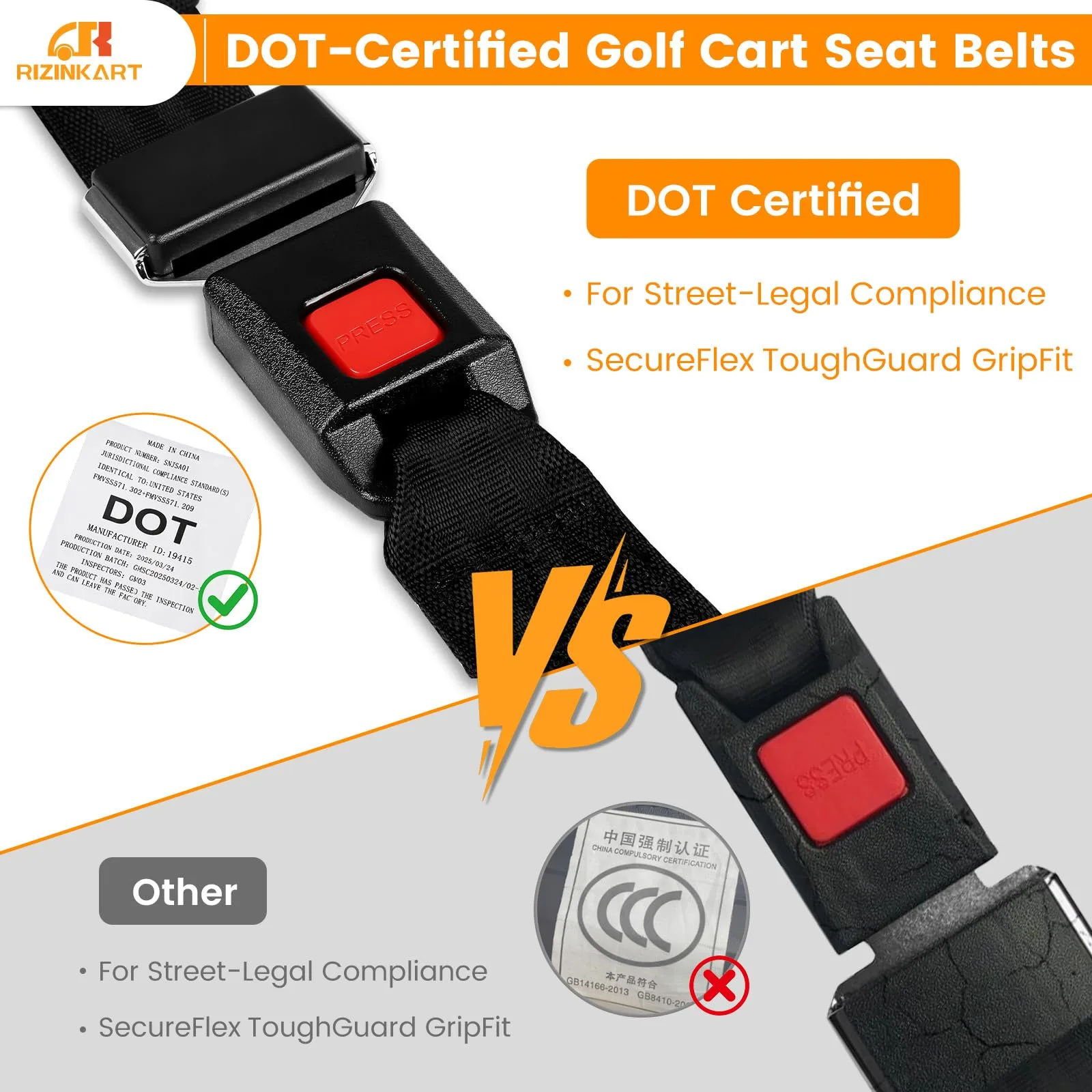 RIZINKART Adjustable Golf Cart Seat Belt Kit image 4