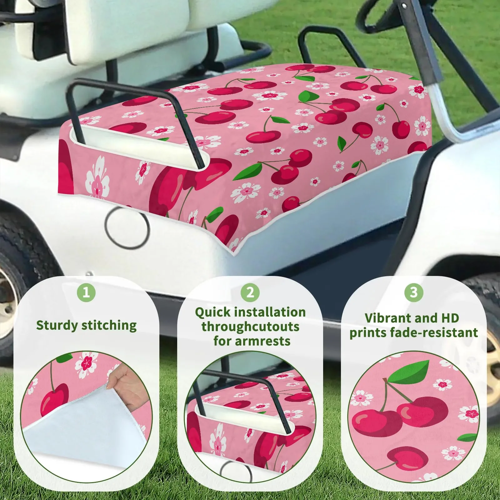 Tiveruda Pink Floral Golf Cart Seat Cover for 2-Person Seats image 3
