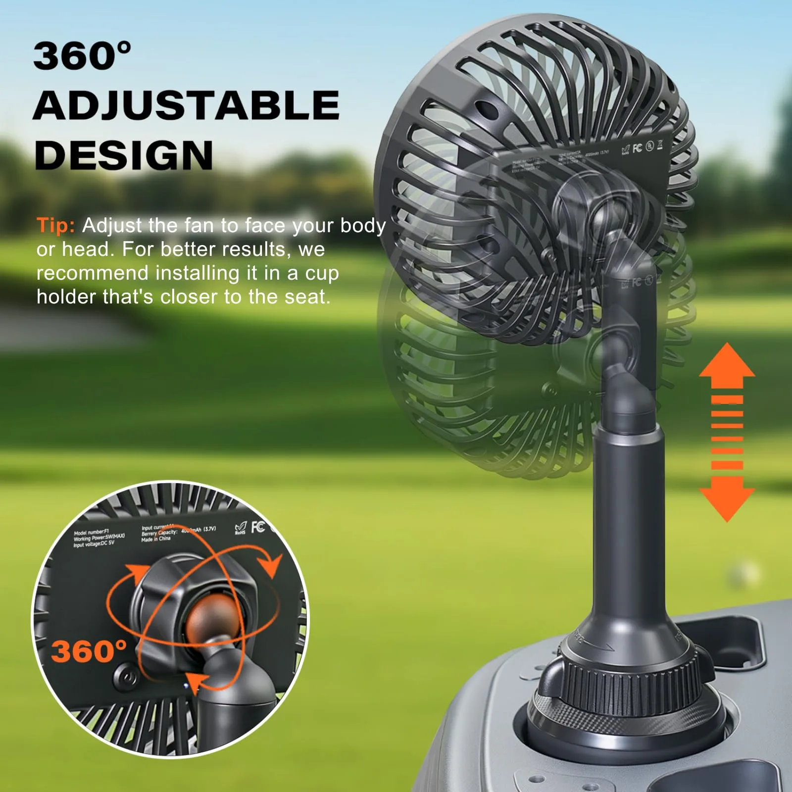 A2C F1-C04 Rechargeable Golf Cart Fan image 4