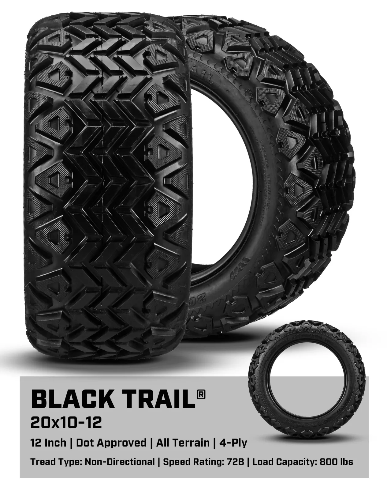 RM Cart Black Trail 20x10.00-12 Golf Cart Tire image 2