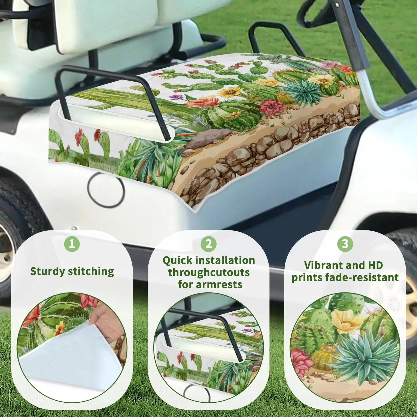 Tiveruda Cute Cactus Floral Universal Golf Cart Seat Cover - 51" x 31" image 3