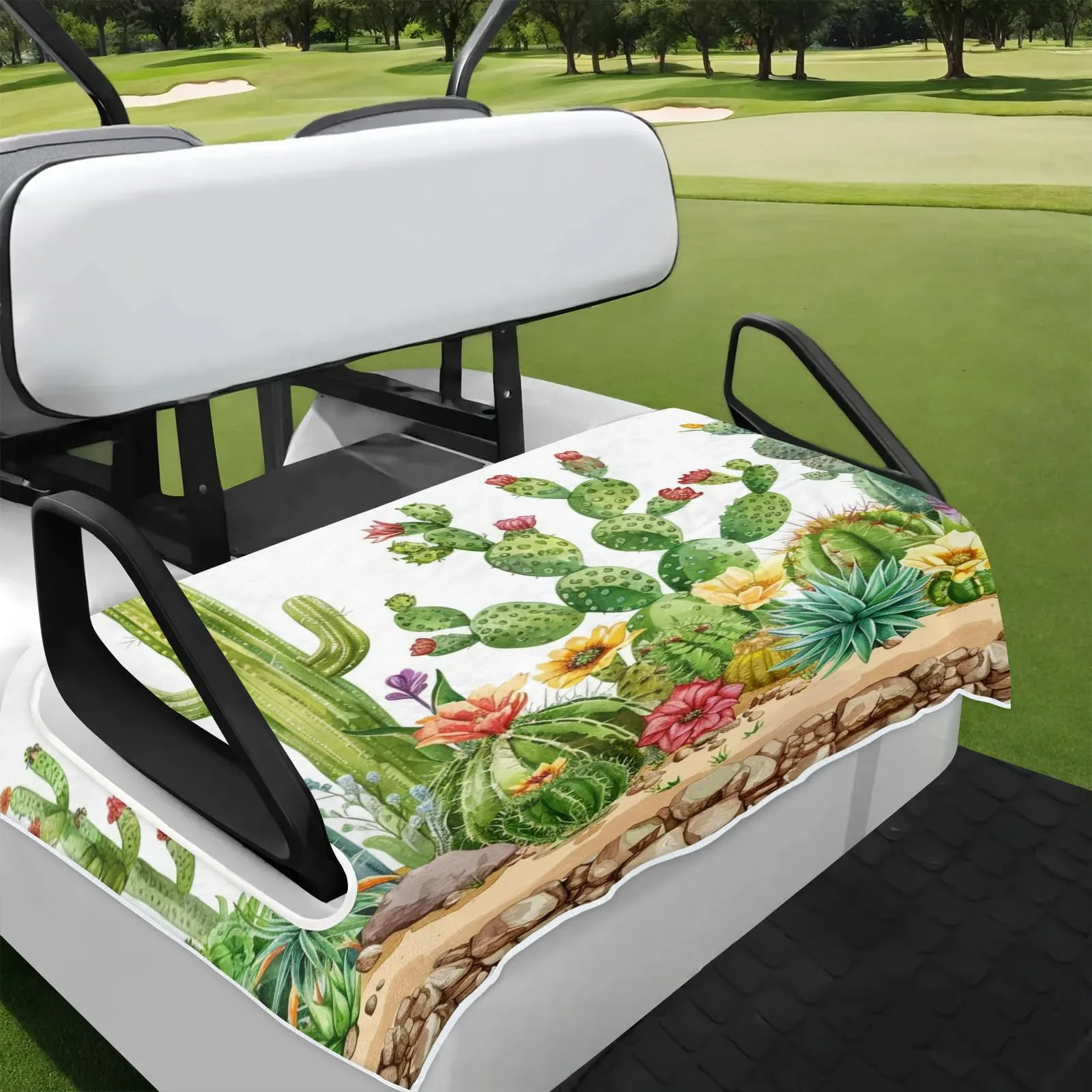 Tiveruda Cute Cactus Floral Universal Golf Cart Seat Cover - 51" x 31"