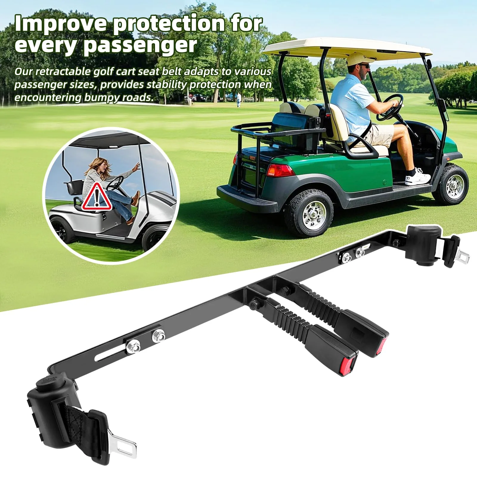 AIPSET 2-Passenger Golf Cart Seat Belt Kit AP0153 — Universal for E-Z-GO, Club Car, Yamaha image 2
