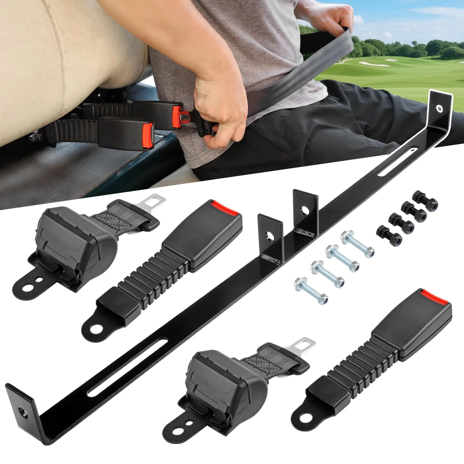 AIPSET 2-Passenger Golf Cart Seat Belt Kit AP0153 — Universal for E-Z-GO, Club Car, Yamaha