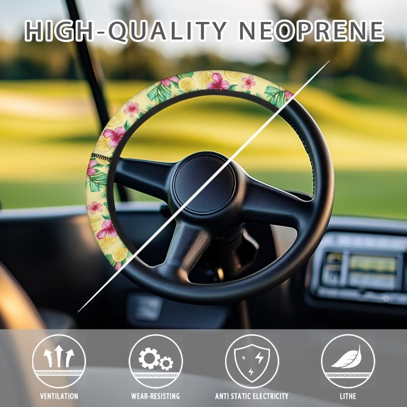 Rarucativ Lemon Flower Golf Cart Steering Wheel Cover image 3