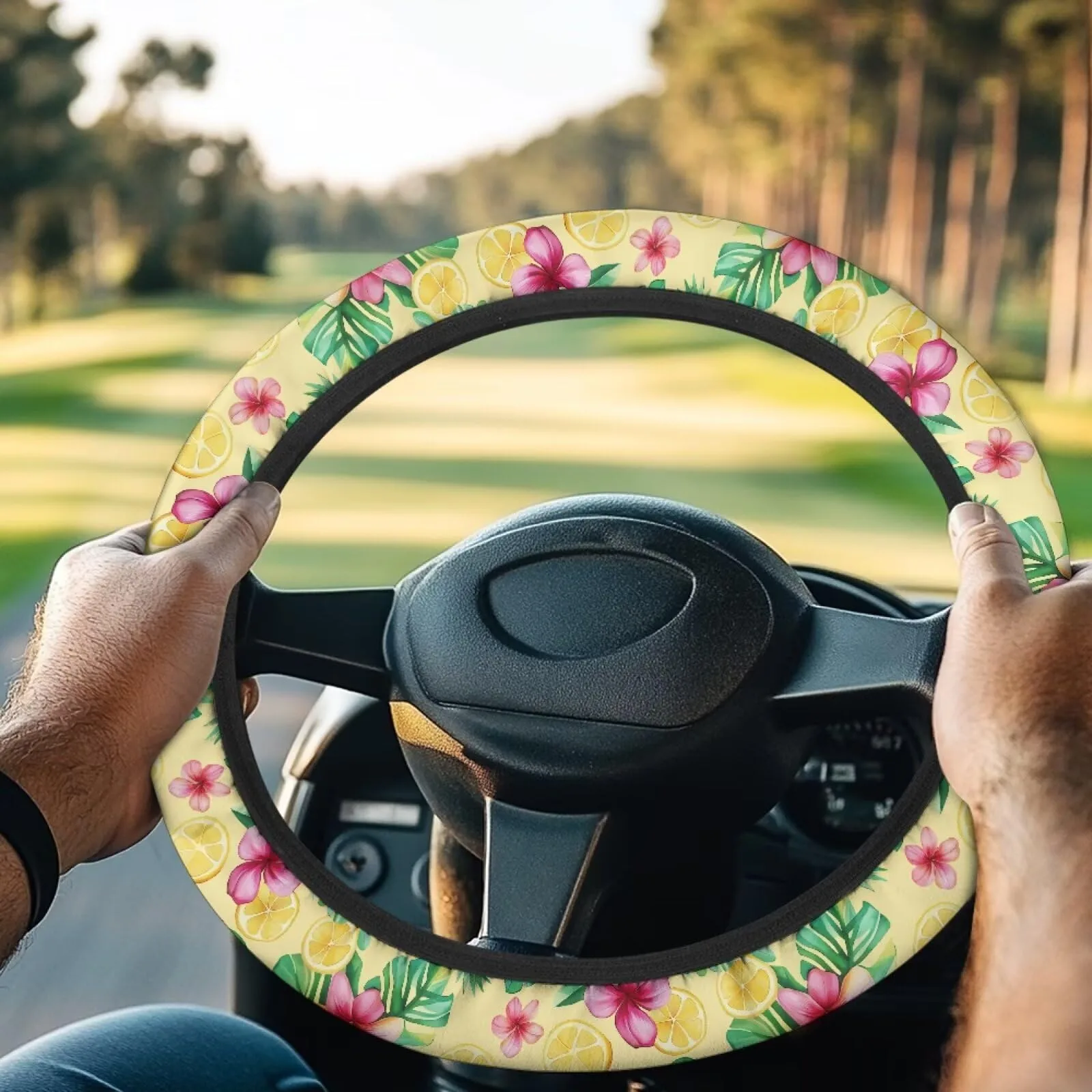 Rarucativ Lemon Flower Golf Cart Steering Wheel Cover
