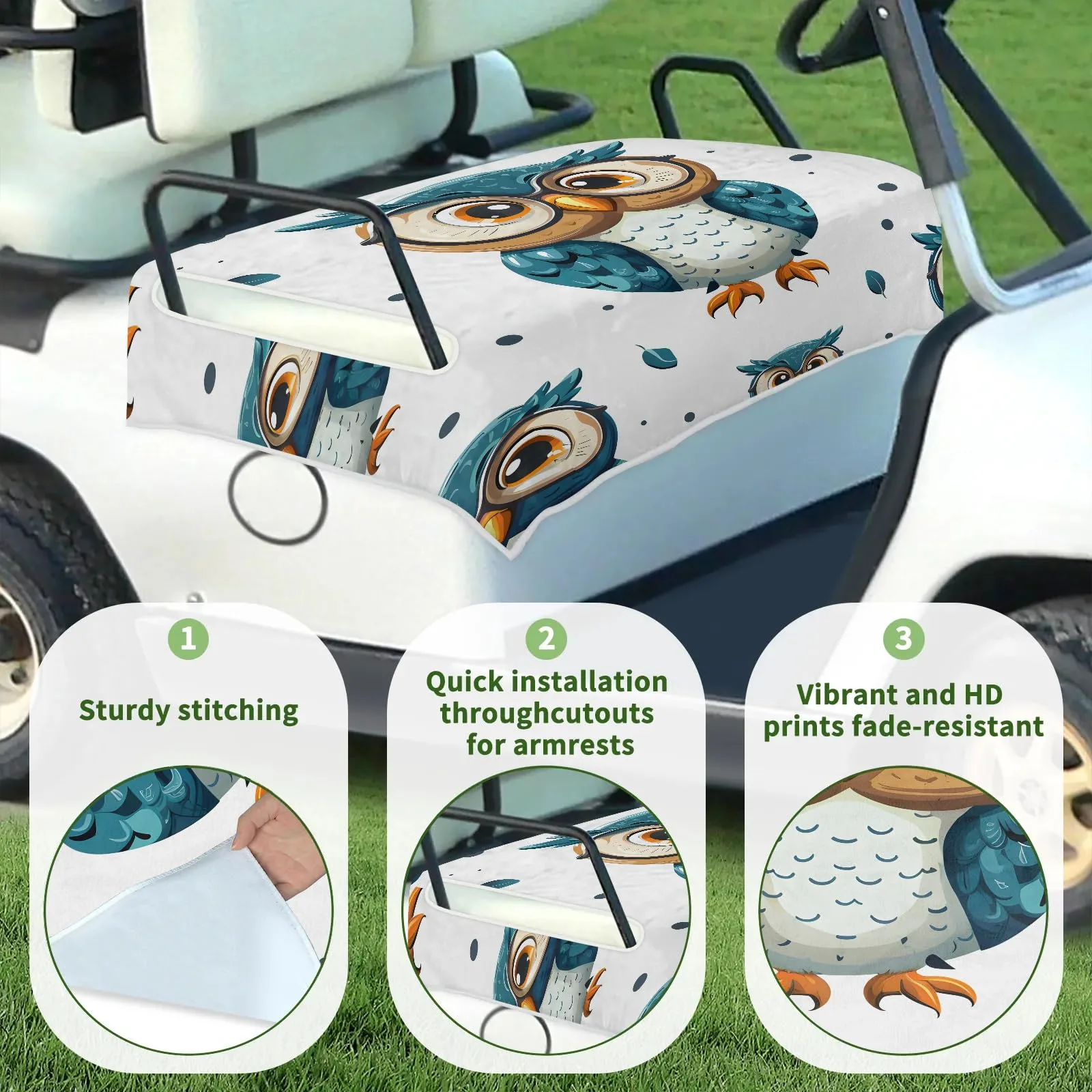 Tiveruda Bird Owl Golf Cart Seat Cover, 51 x 31 Inches image 3