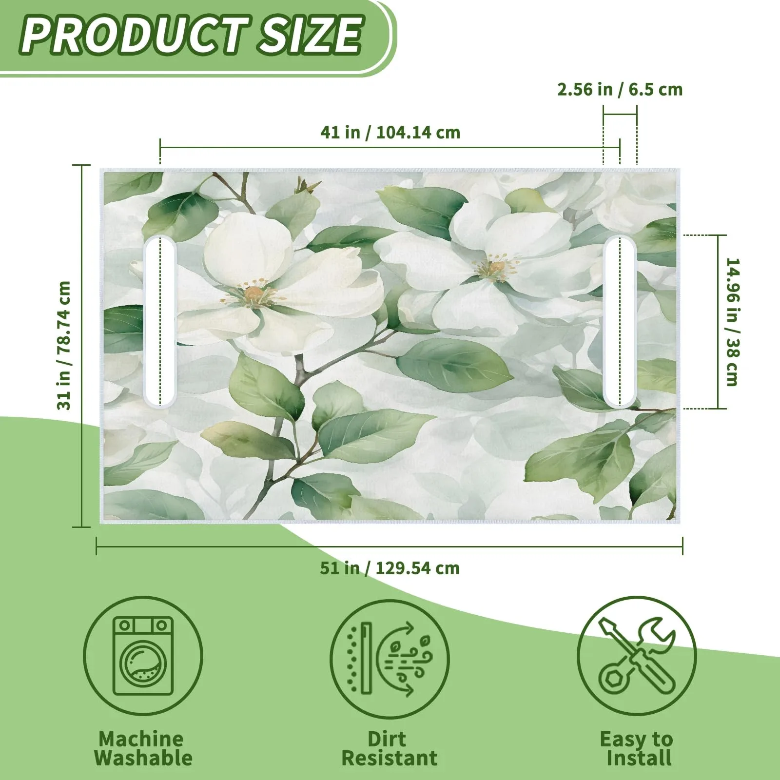Tiveruda 51 x 31 in White Flower Leaves Golf Cart Seat Cover image 2