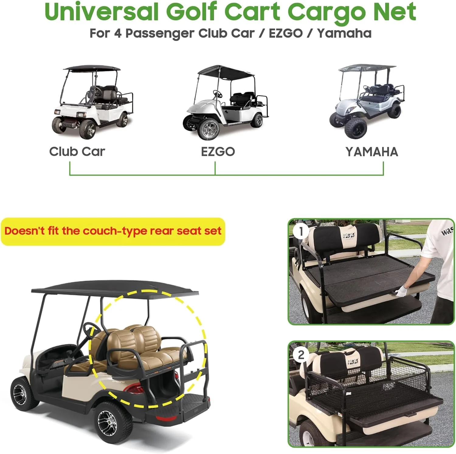 10L0L Golf Cart Cargo Net for Yamaha, Club Car and E-Z-GO image 2