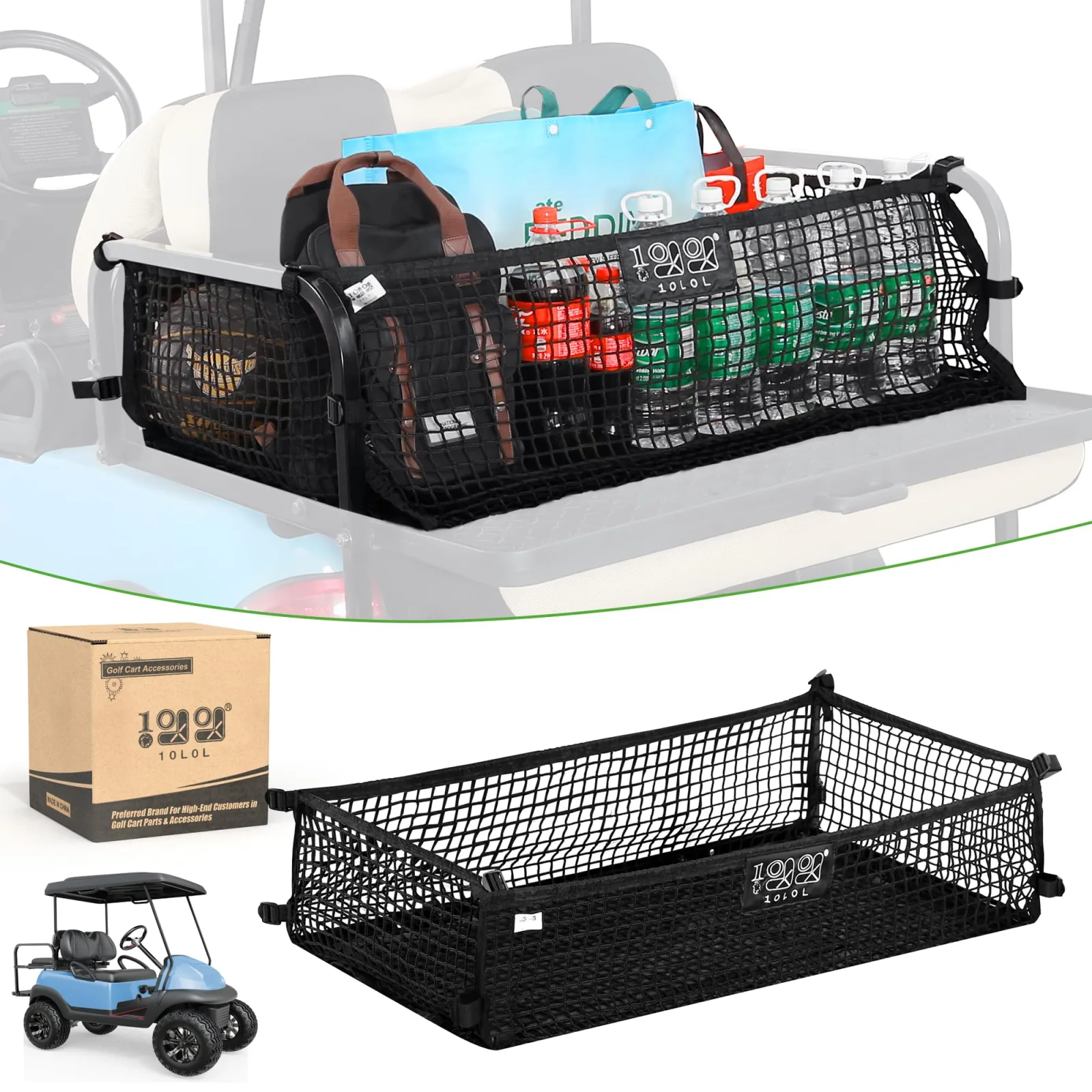 10L0L Golf Cart Cargo Net for Yamaha, Club Car and E-Z-GO