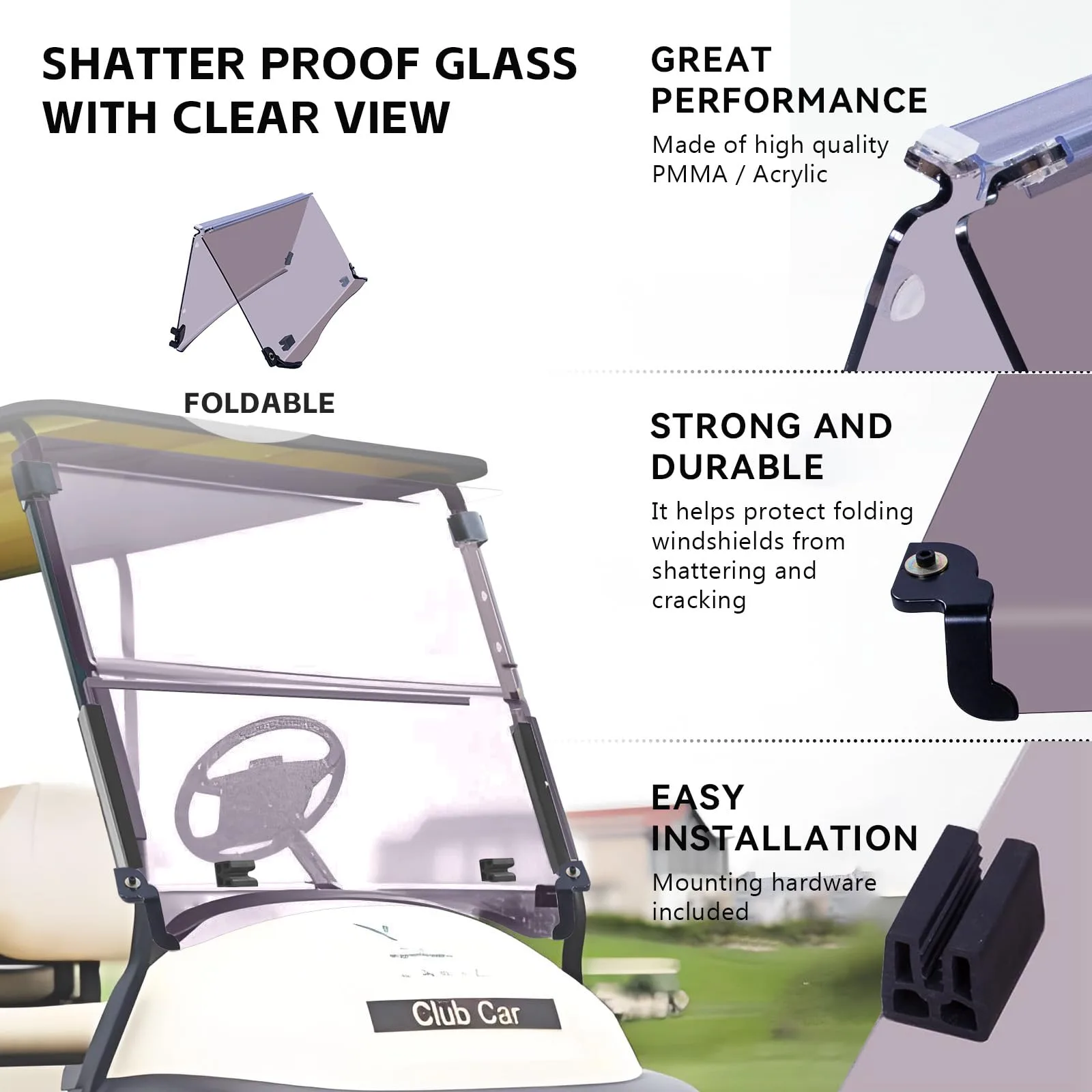 VPAHub R-PWST Tinted Windshield for Club Car Precedent/Tempo image 3