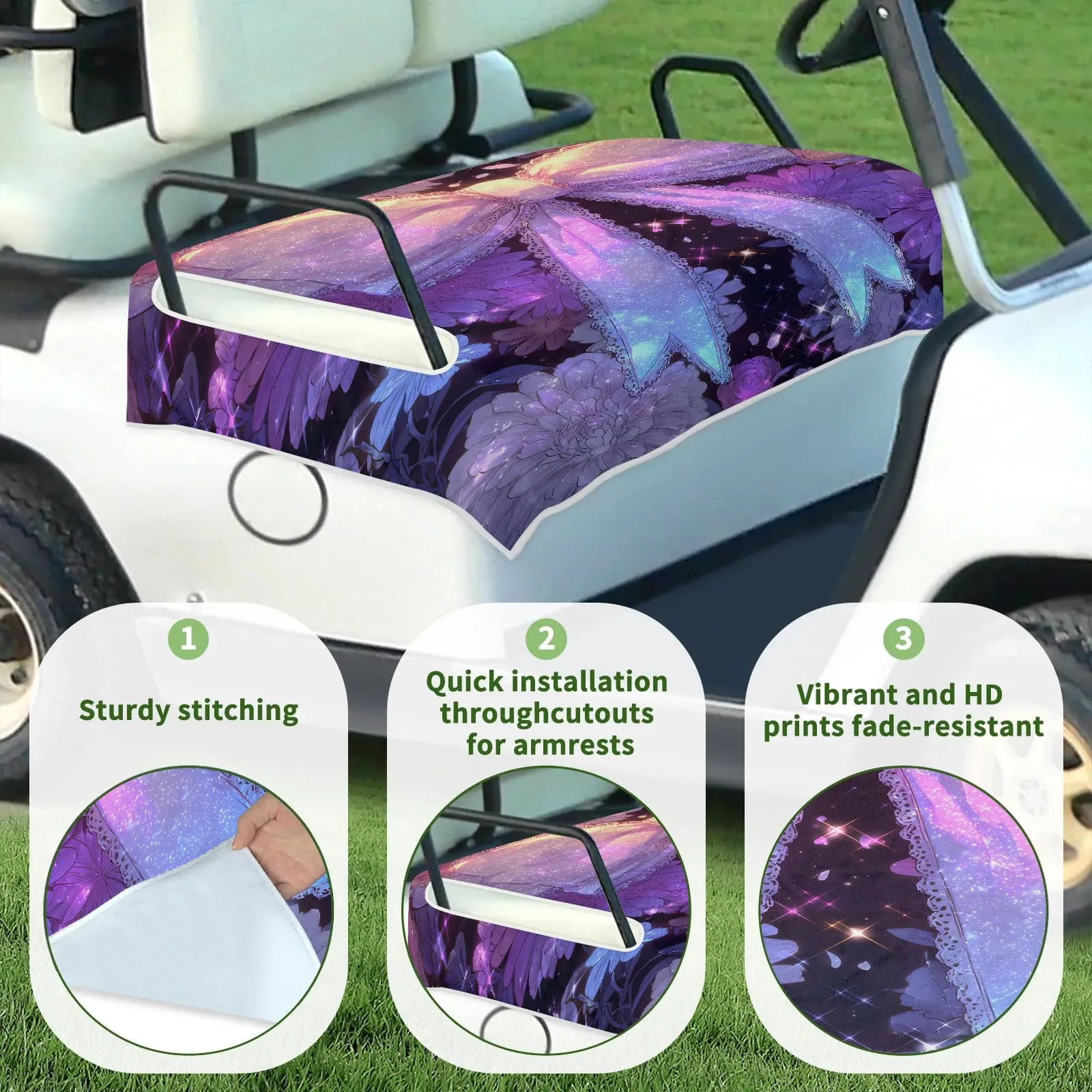 Tiveruda Purple Vivid Bow Universal Golf Cart Seat Cover 51" x 31" image 3