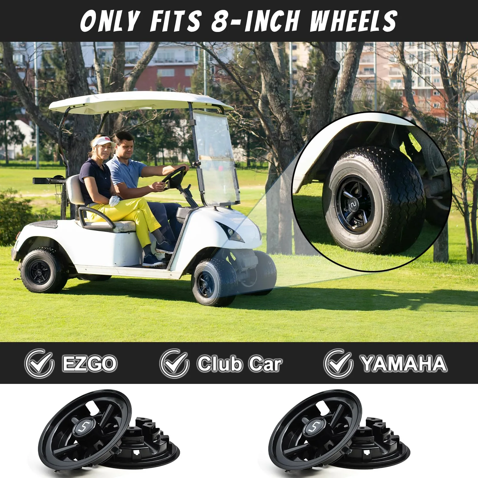 Shu-Ran 8-Inch Golf Cart Wheel Covers, Black Set of 4 image 2