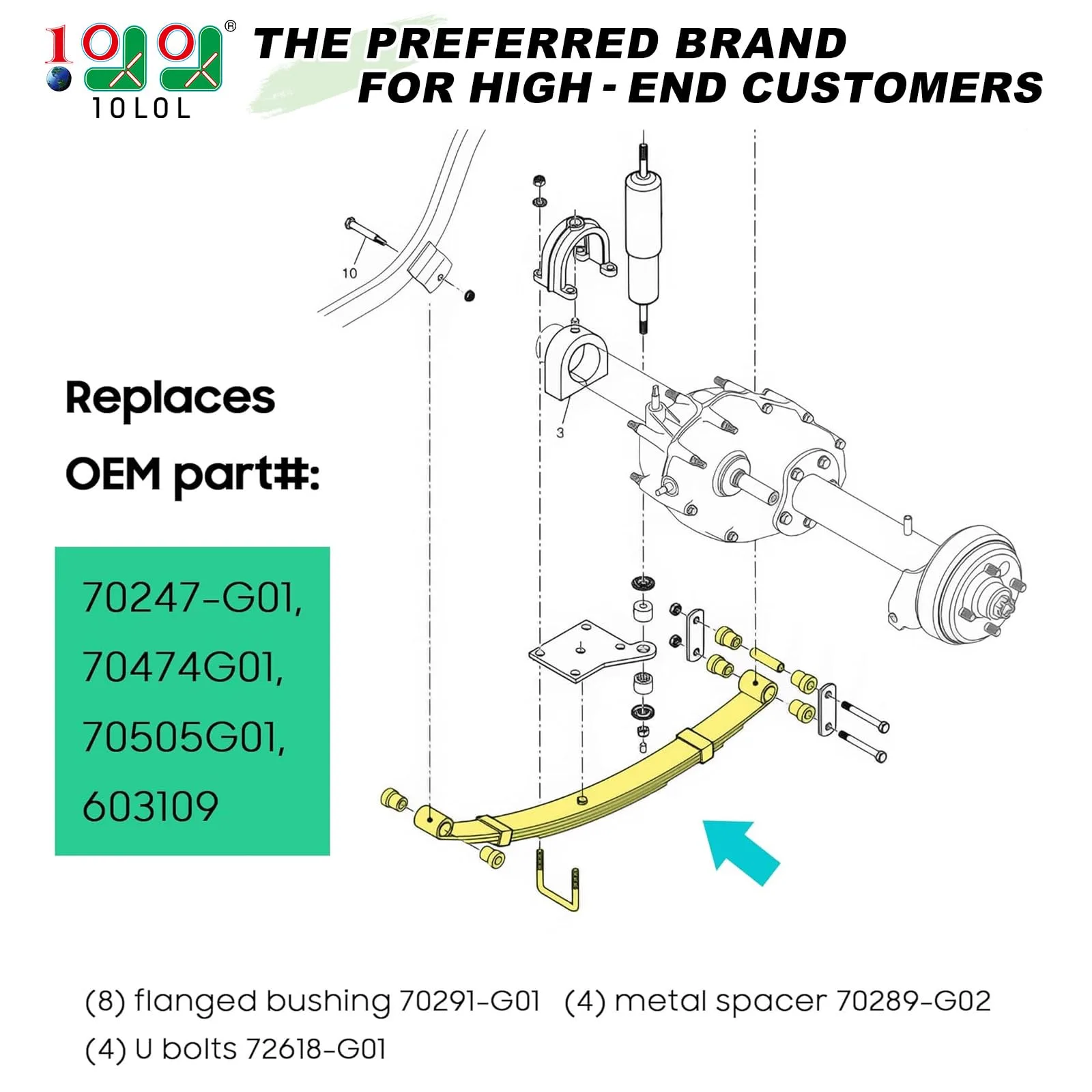 10L0L Rear 3-Leaf Spring Kit for E-Z-GO TXT image 2