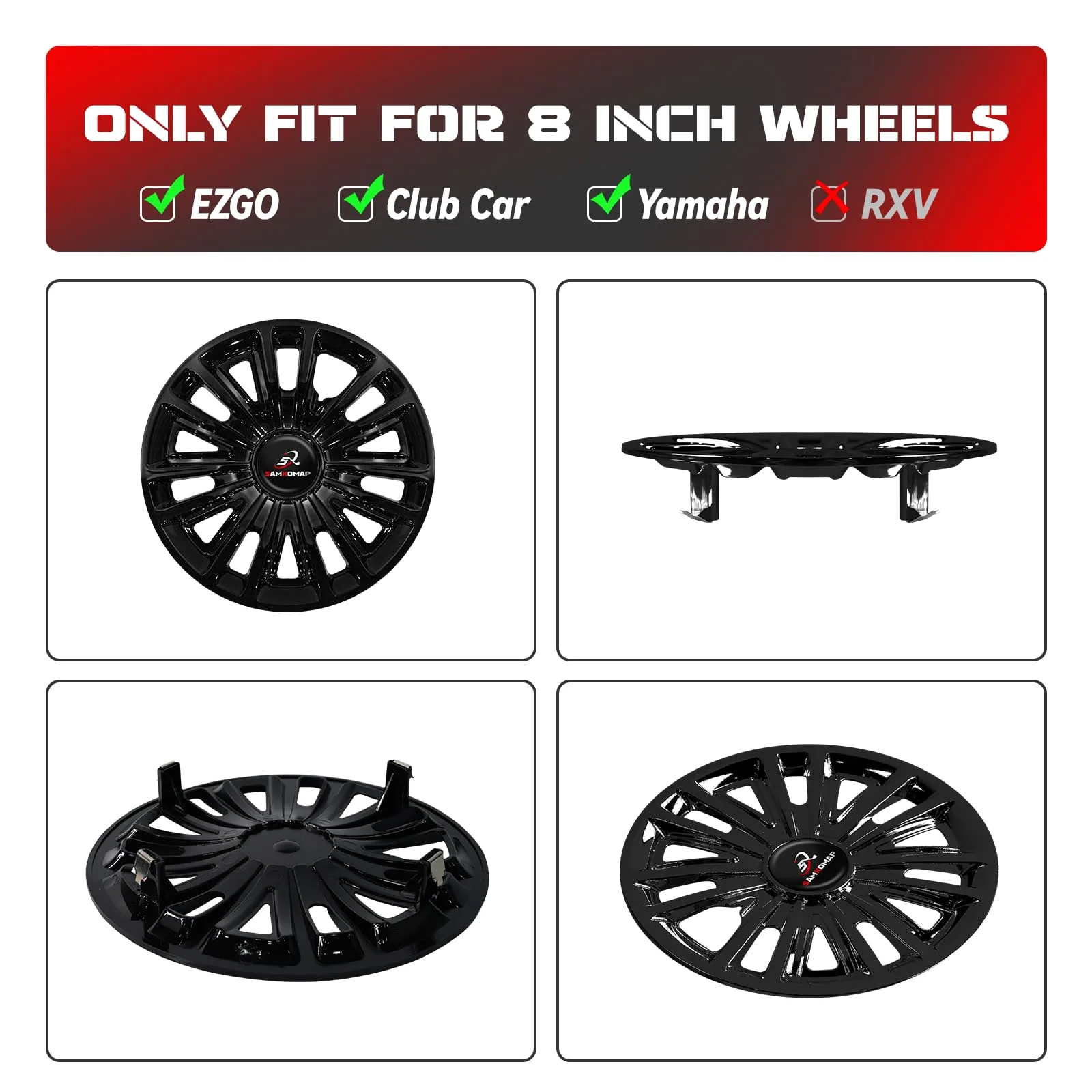 SAMXOMAP Black 8-Inch Golf Cart Hub Caps image 2