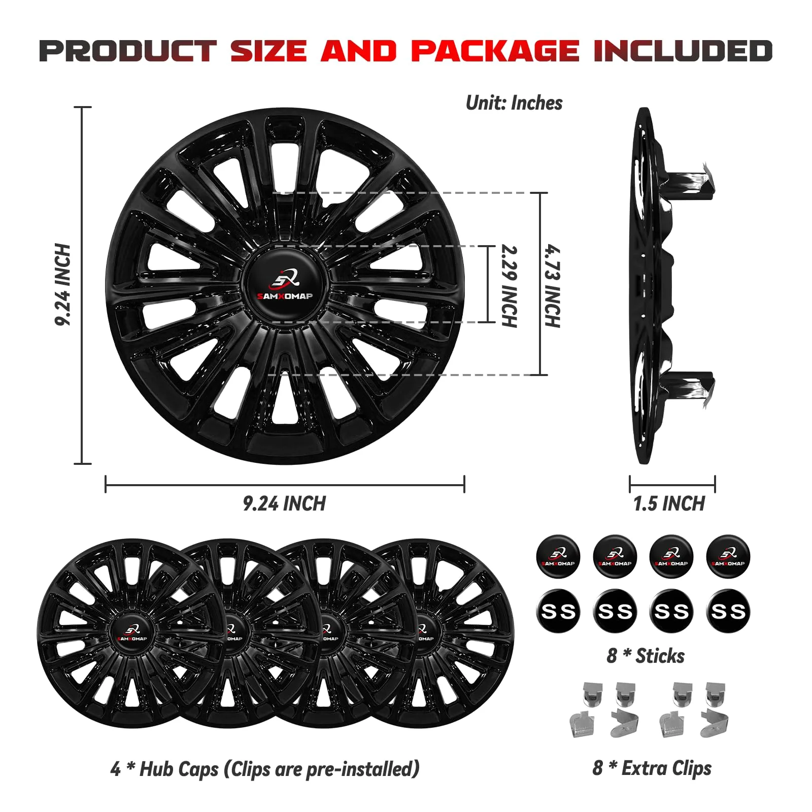 SAMXOMAP Black 8-Inch Golf Cart Hub Caps image 3