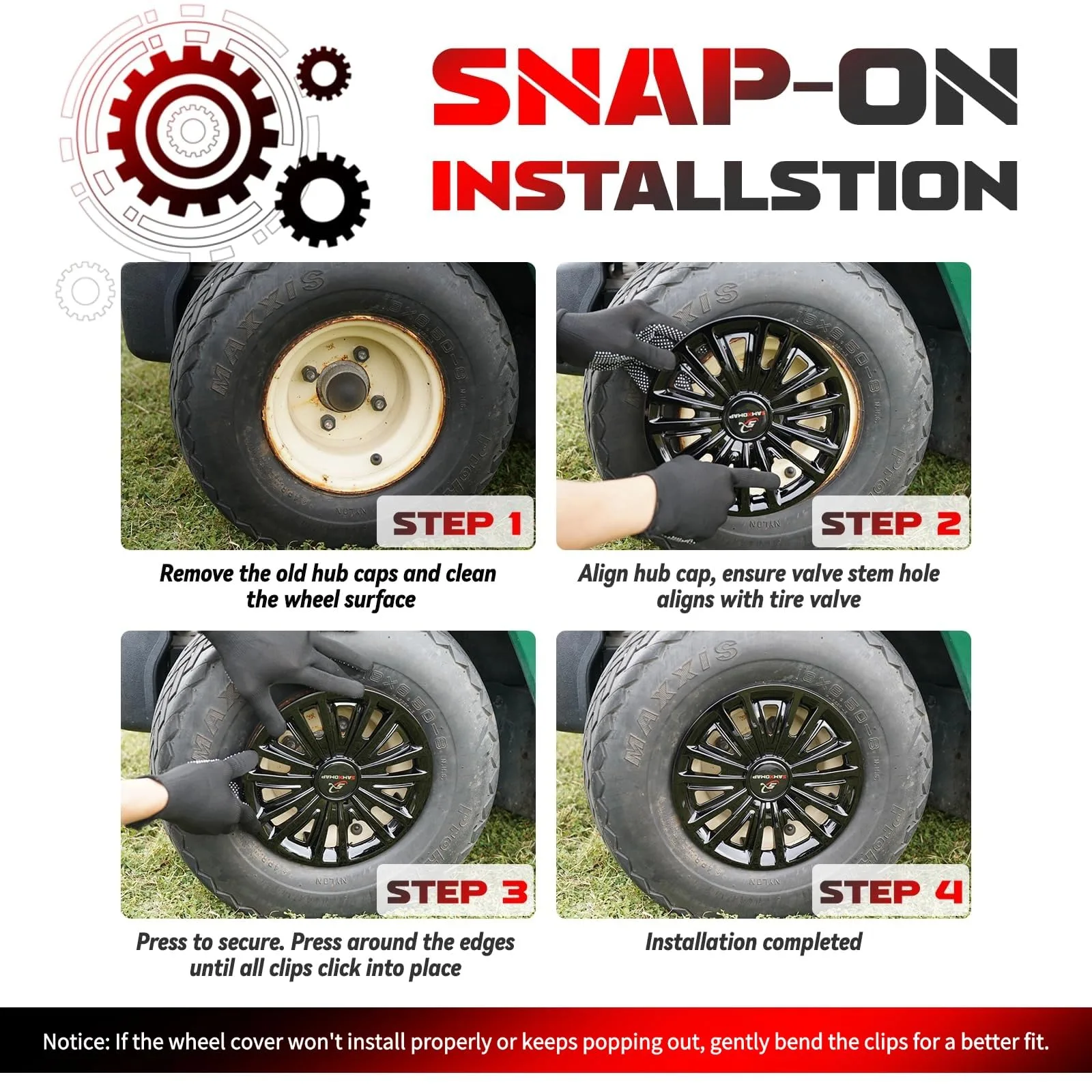 SAMXOMAP Black 8-Inch Golf Cart Hub Caps image 4