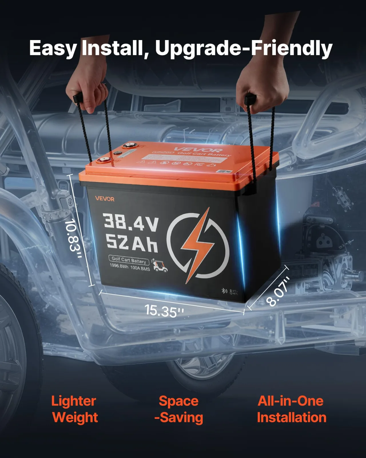 VEVOR 38.4V 52Ah LiFePO4 Golf Cart Battery Kit image 4