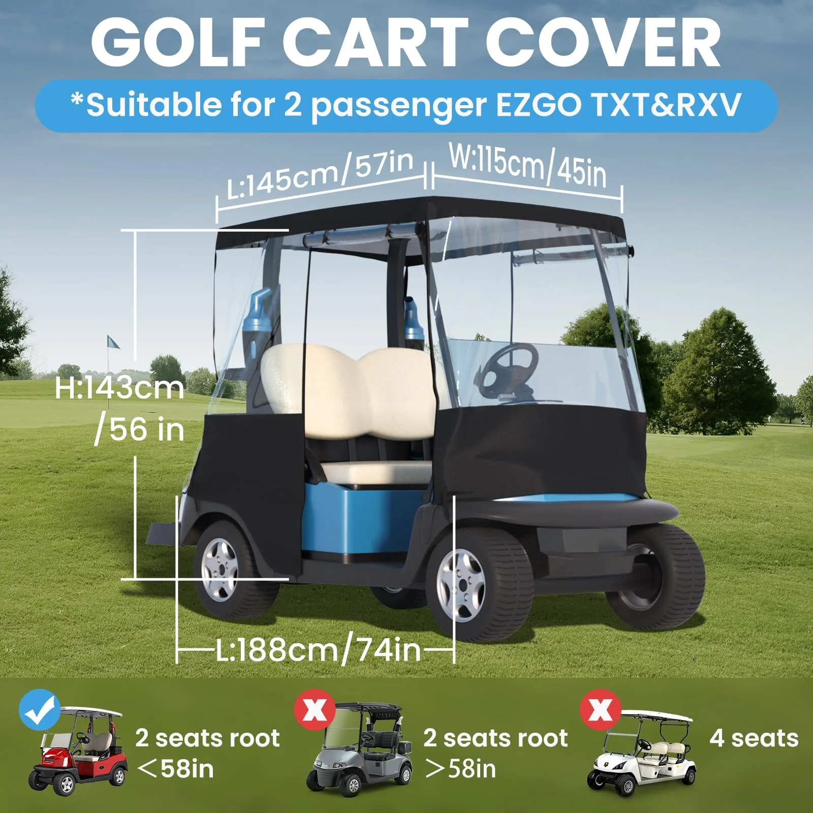 BENVOL 2-Passenger Golf Cart Enclosure for 58-Inch Roofs image 2