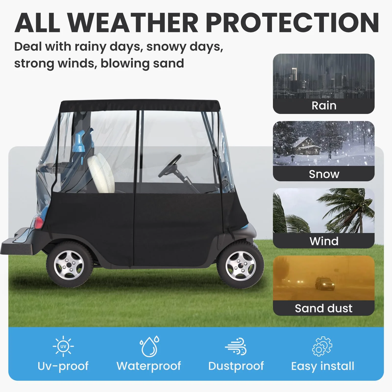 BENVOL 2-Passenger Golf Cart Enclosure for 58-Inch Roofs image 3