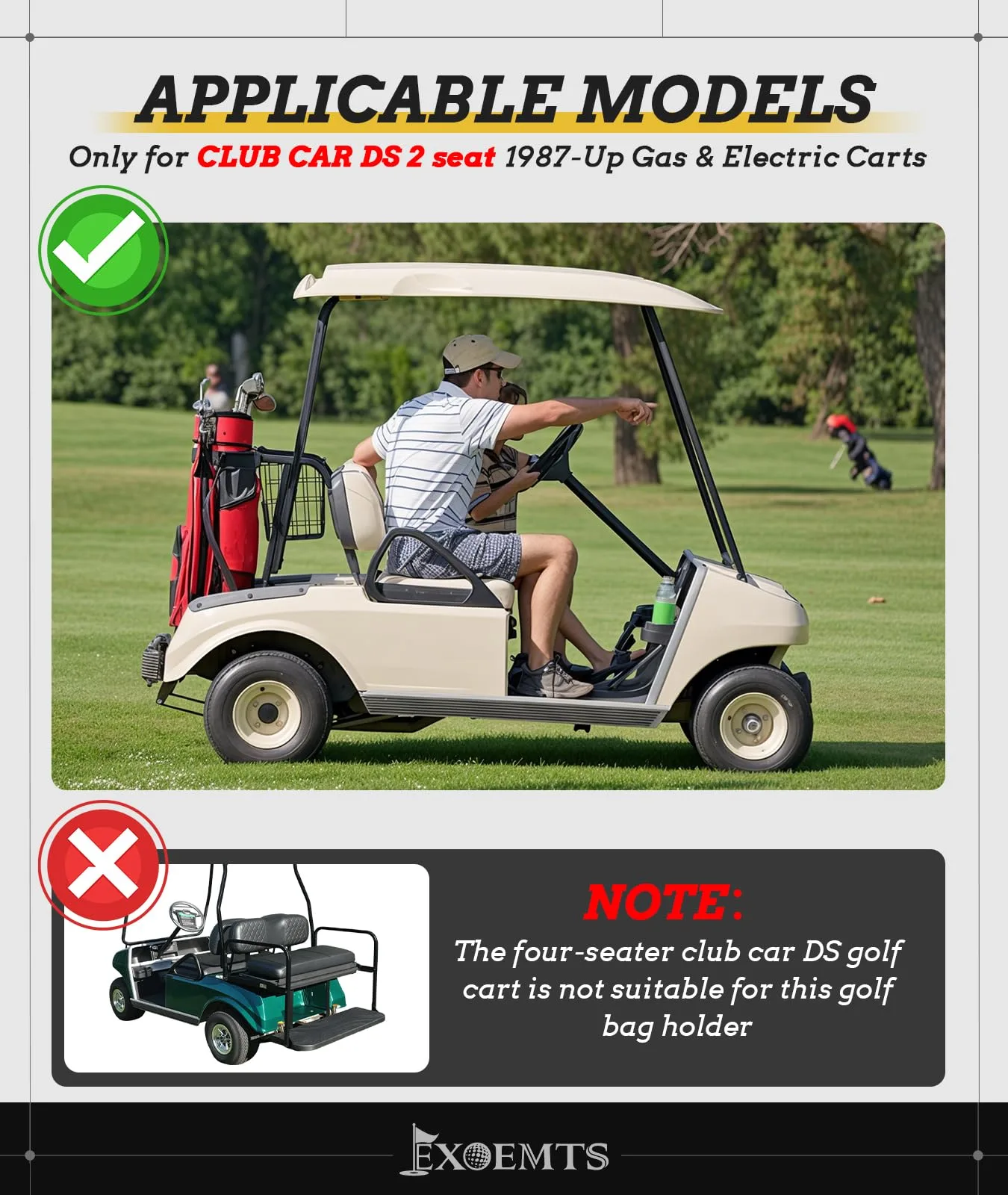 EXOEMTS Golf Cart Bag Holder for Club Car DS, 1013935 image 3