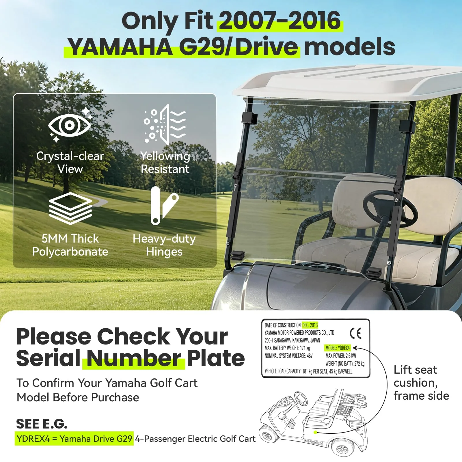 ENEKERP Windshield for Yamaha Drive G29, 2007-2016 image 2