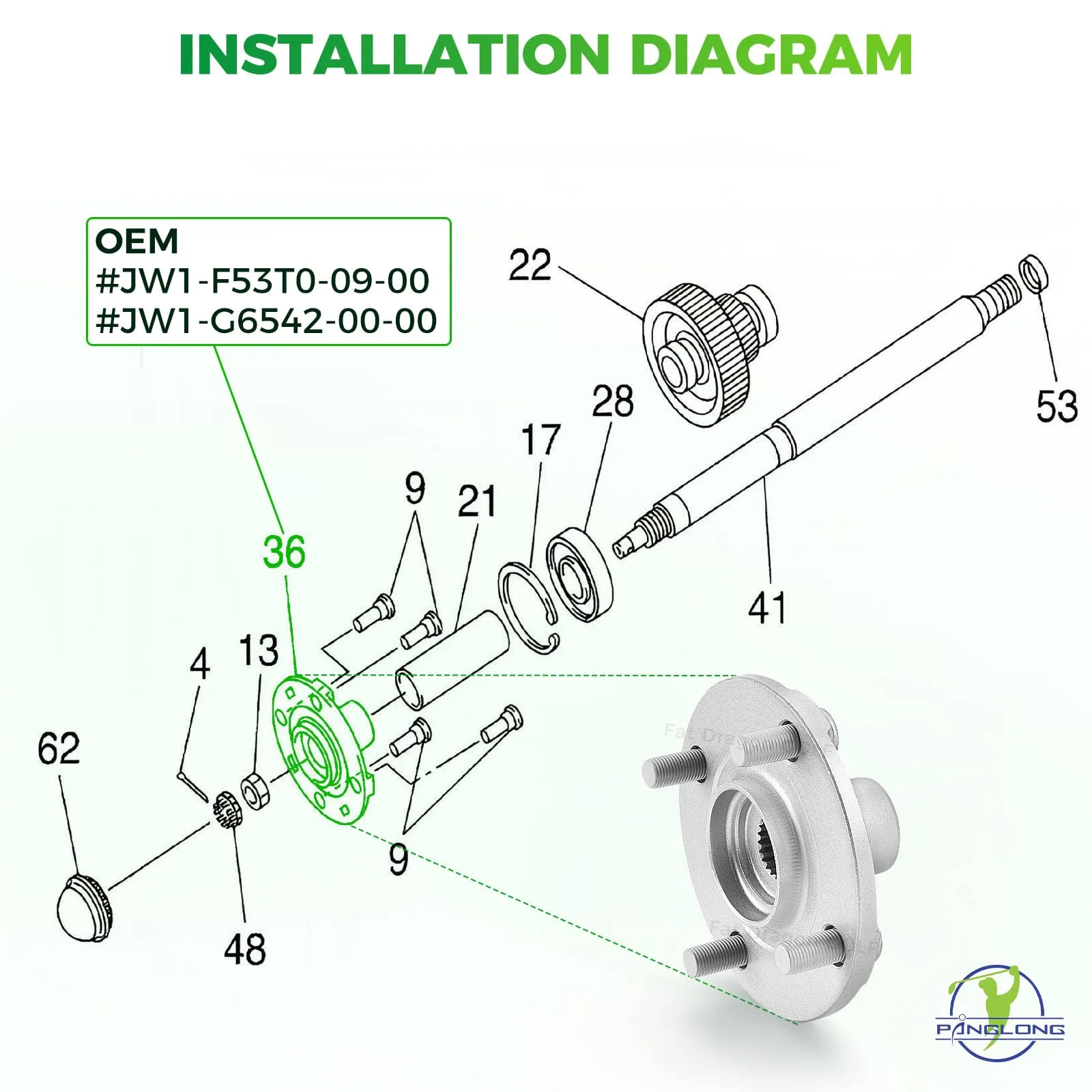Panglong Rear Wheel Hub Kit for Yamaha G29 - FDG-108 image 4