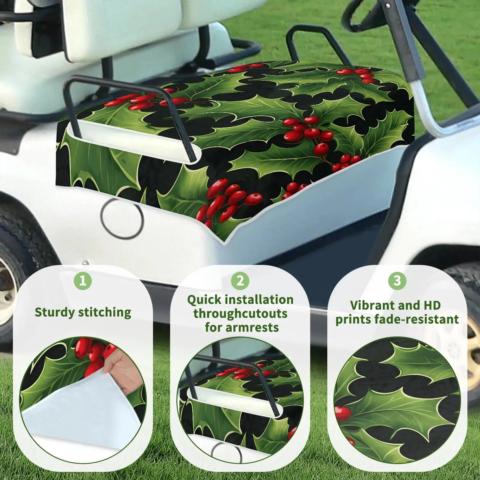 Tiveruda Merry Christmas Berries Golf Cart Seat Cover image 3
