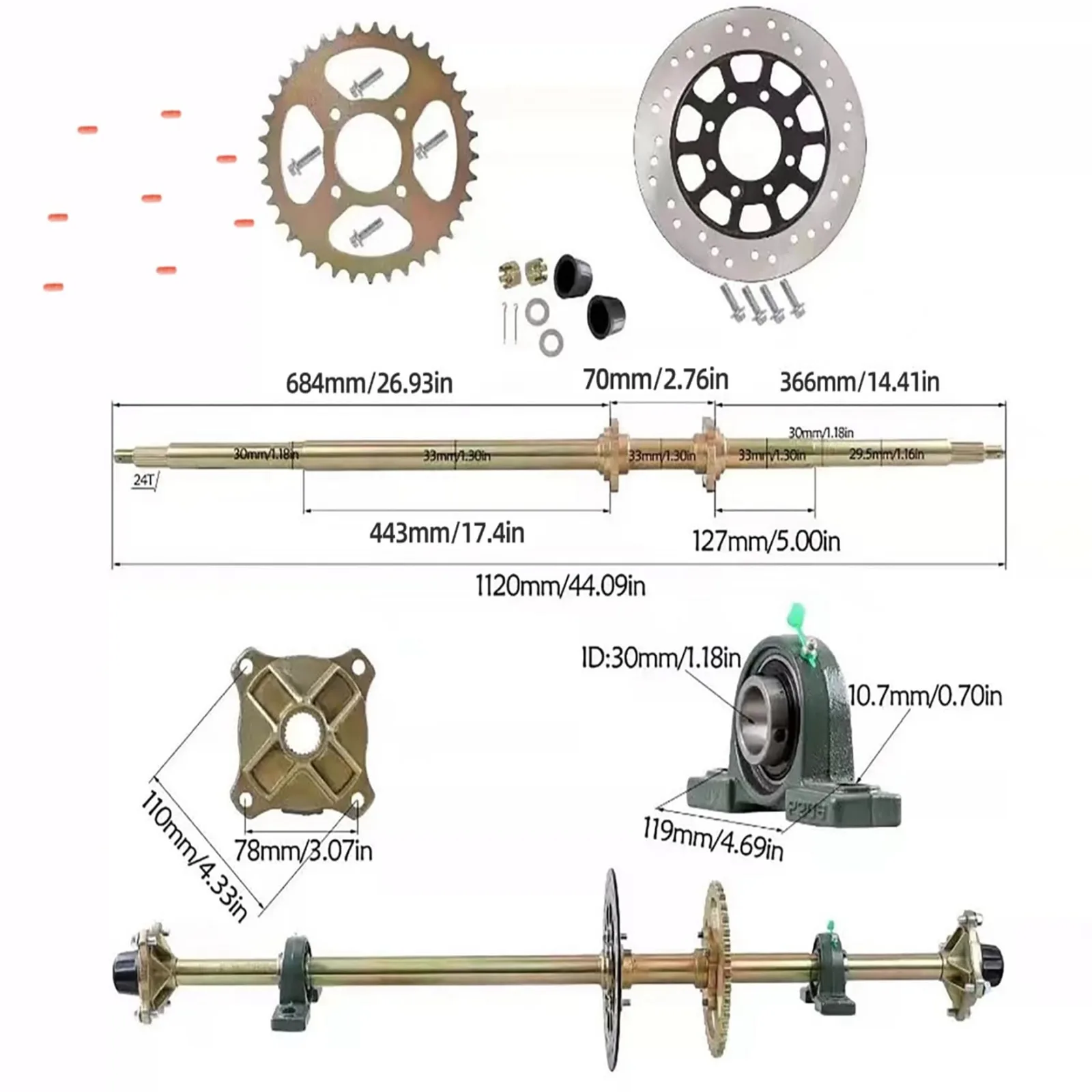 waltyotur Go Kart Rear Axle Shaft Assembly Kit image 2