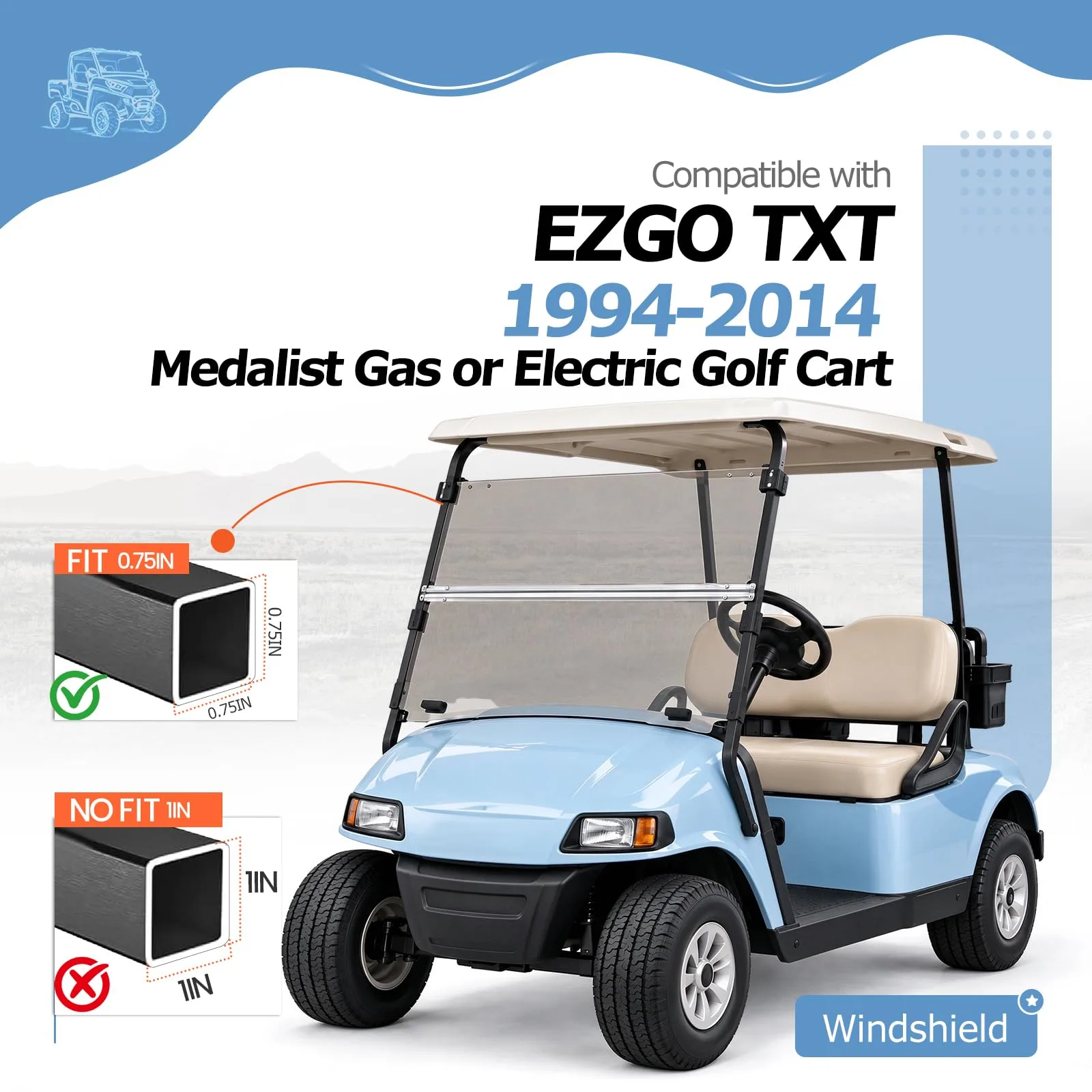 HECASA Folding Windshield for E-Z-GO TXT Medalist MO-3172 image 2