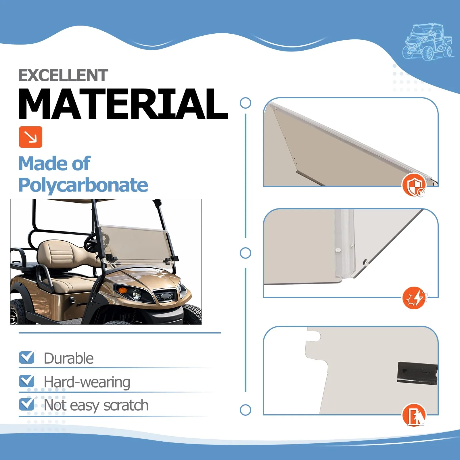 HECASA Folding Windshield for E-Z-GO TXT Medalist MO-3172 image 4