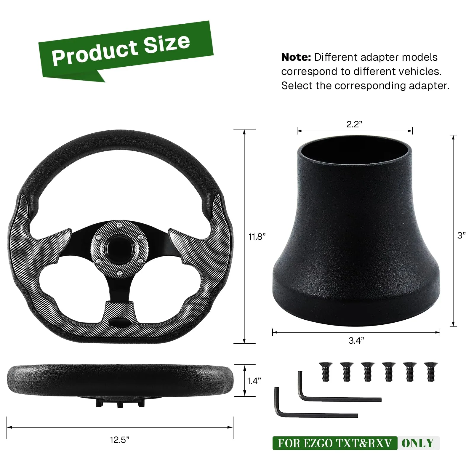 VOONKE D-Bottom Steering Wheel for E-Z-GO TXT & RXV image 2