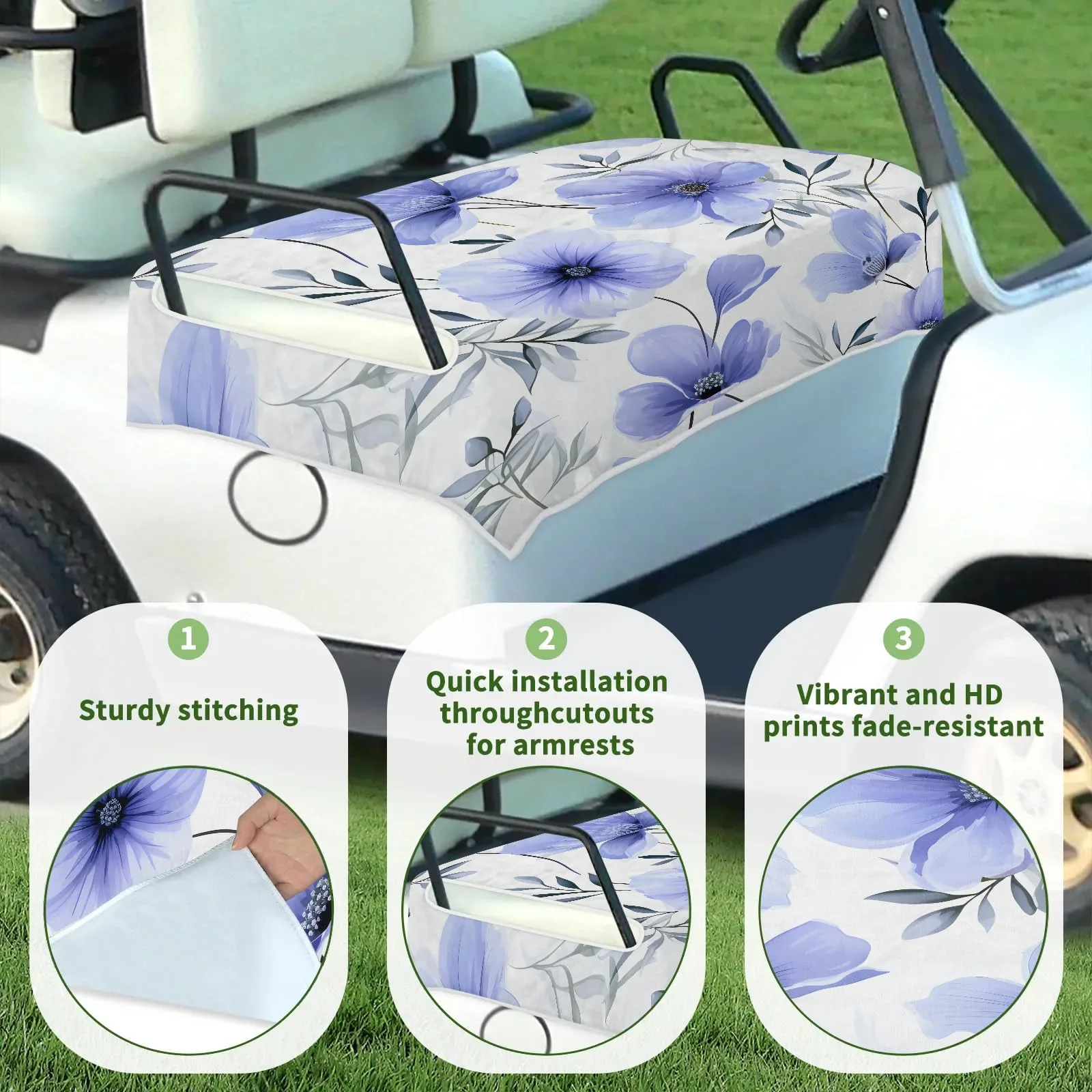 Tiveruda Purple Flower Golf Cart Seat Cover 51 x 31 in image 3