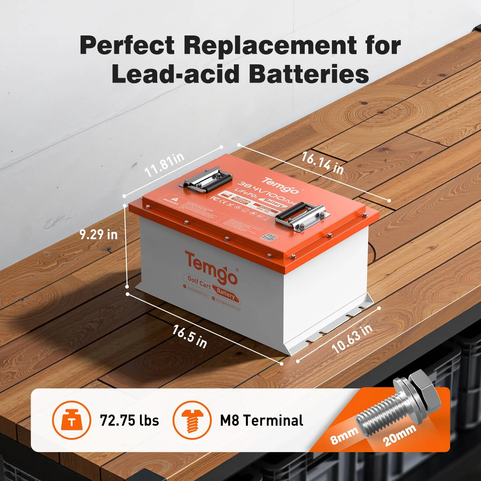 TEMGO M36-100 36V (38.4V) 100Ah LiFePO4 Golf Cart Battery Kit image 2