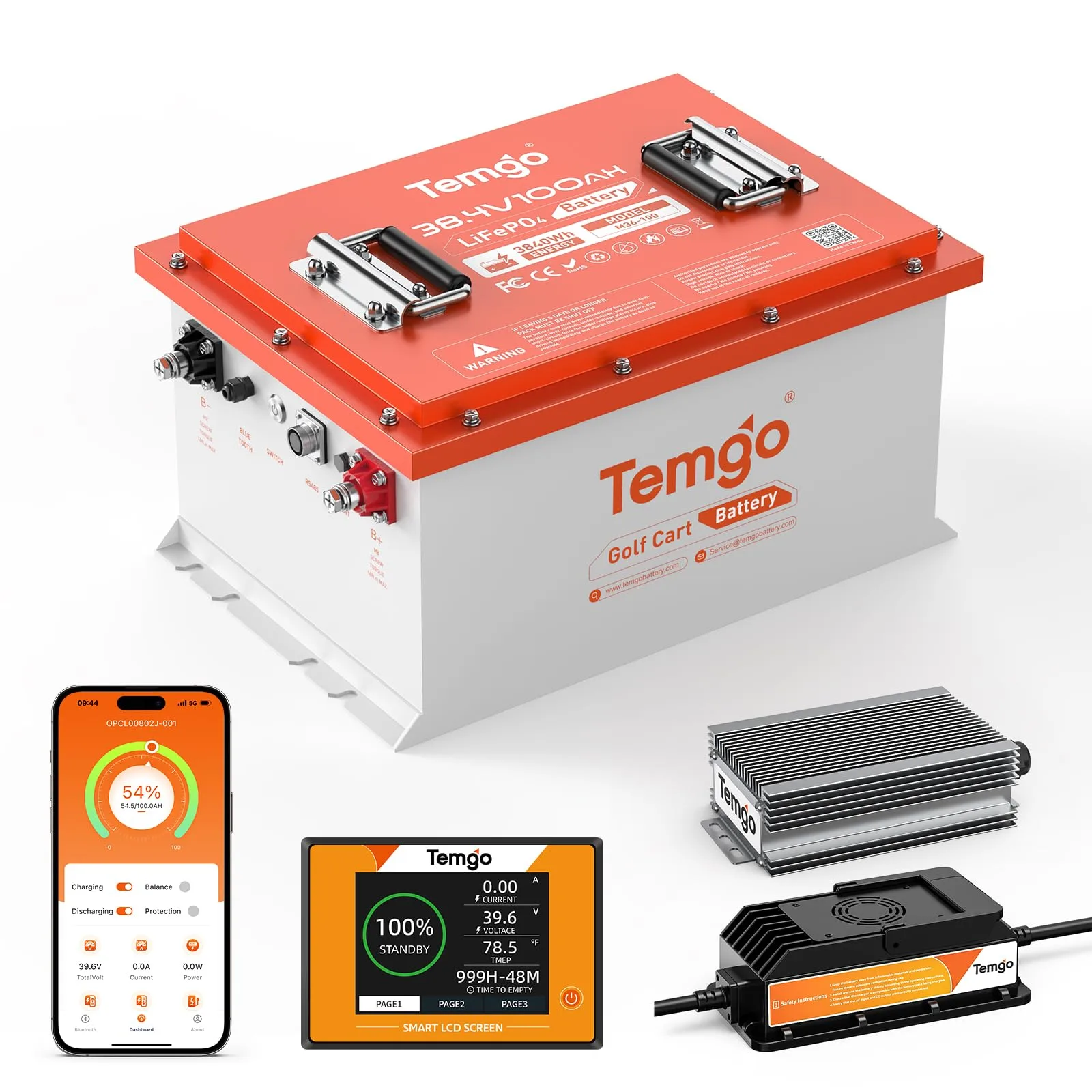 TEMGO M36-100 36V (38.4V) 100Ah LiFePO4 Golf Cart Battery Kit