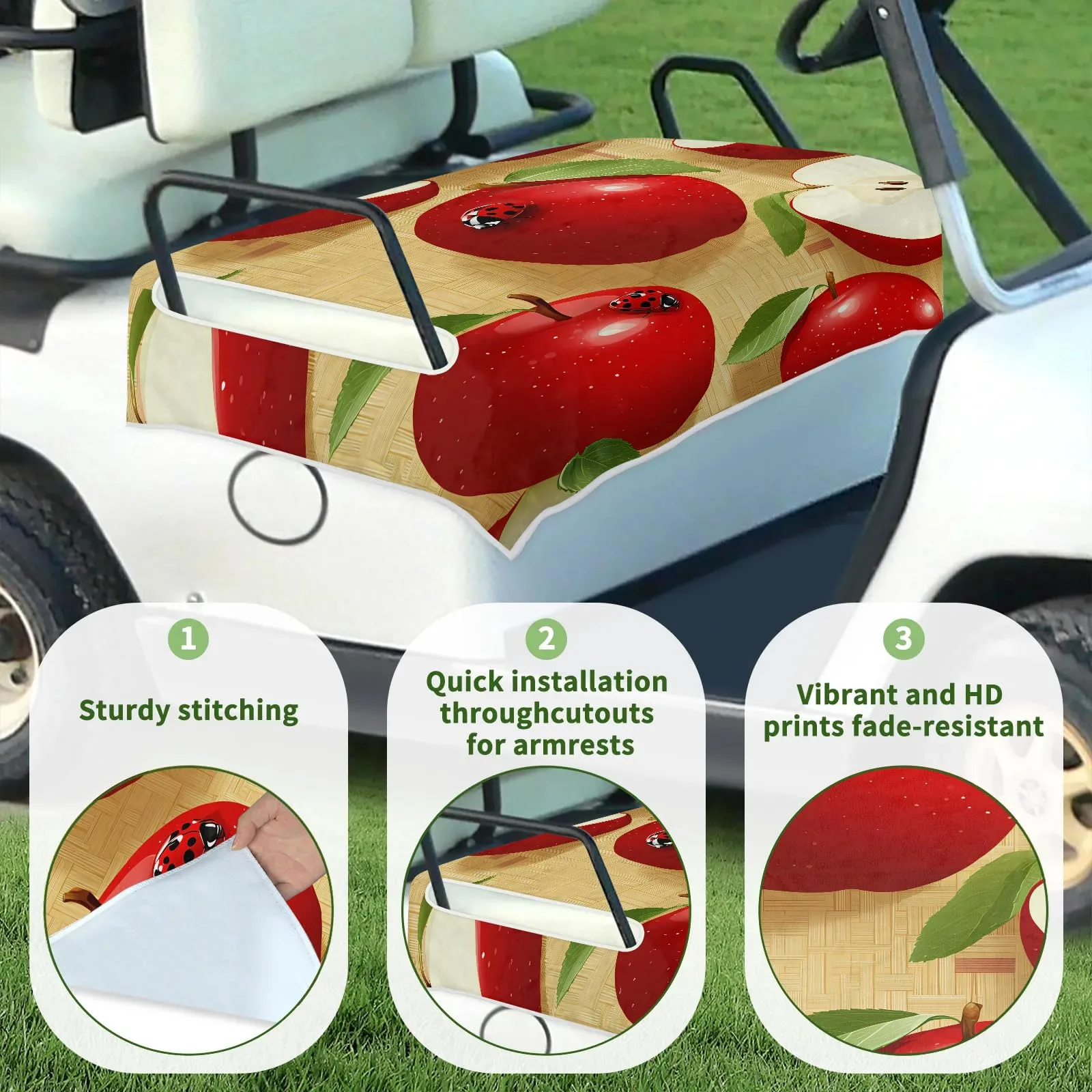 Tiveruda Red Watercolor Apple Golf Cart Seat Cover image 3
