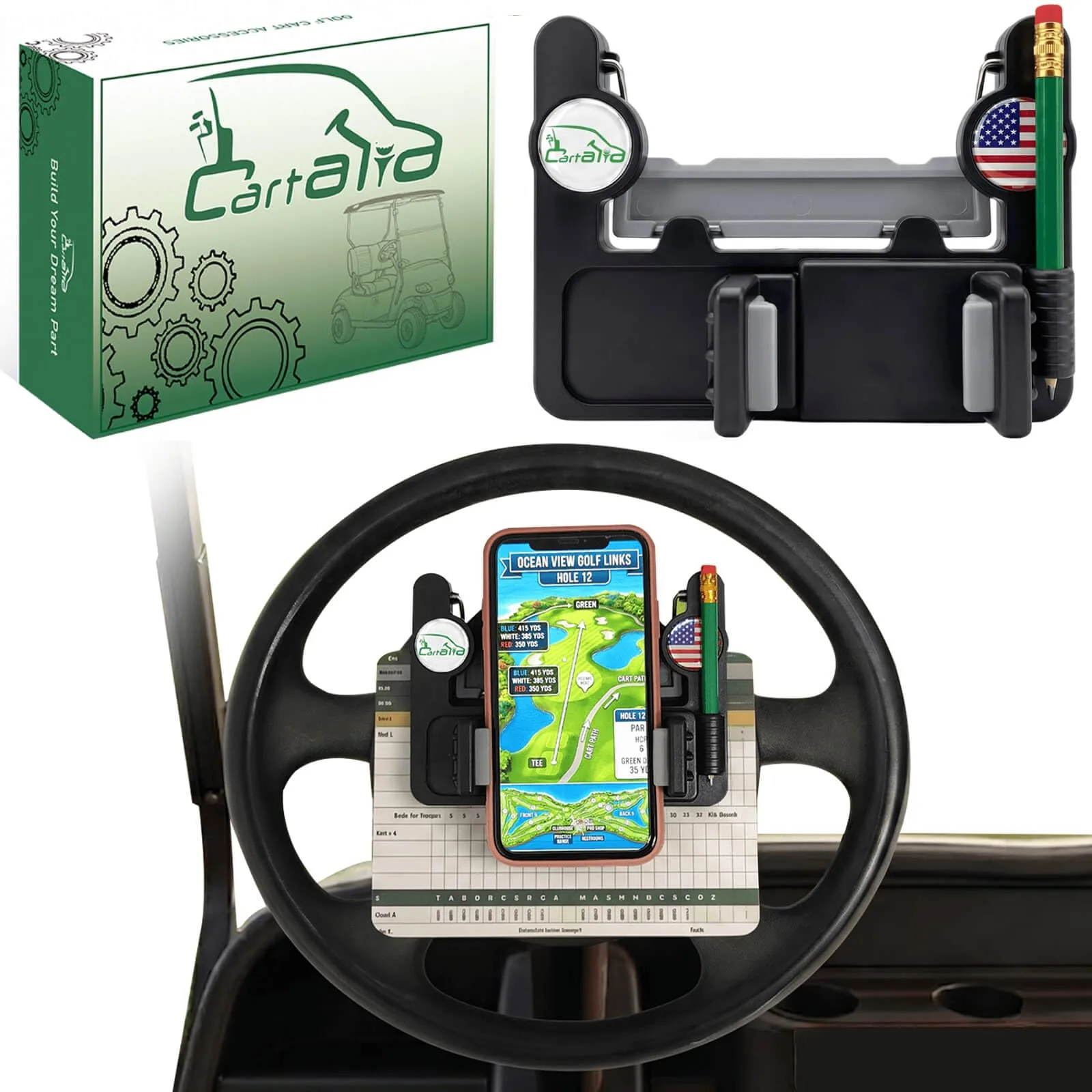 Cartalia SWCH743 Golf Cart Steering Wheel Phone Mount