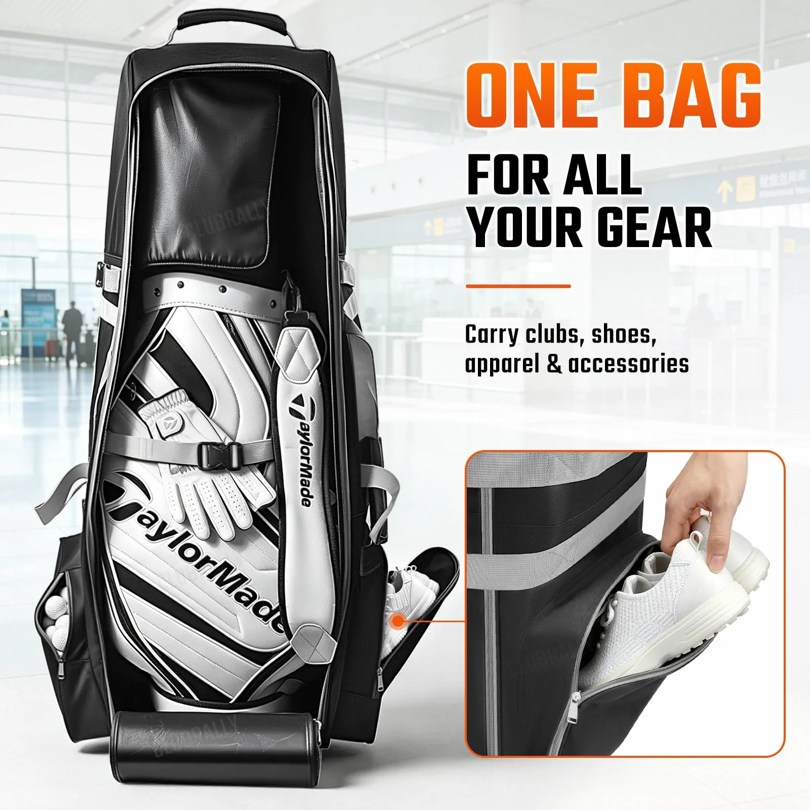 CLUBRALLY Golf Travel Bag with Wheels, 600D Padded Cover image 3