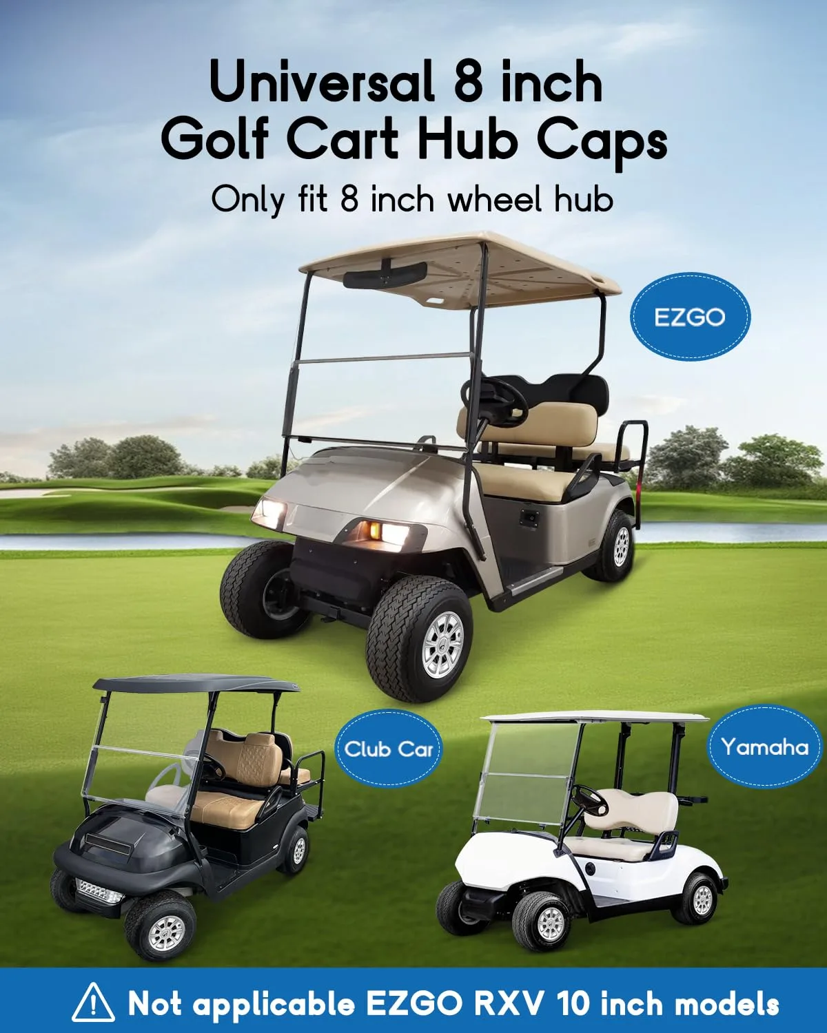 CHENGWEI 8-Inch Golf Cart Hub Caps Set of 4 — Chrome ABS image 2
