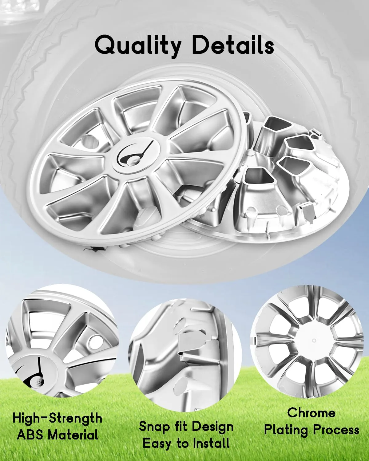CHENGWEI 8-Inch Golf Cart Hub Caps Set of 4 — Chrome ABS image 3