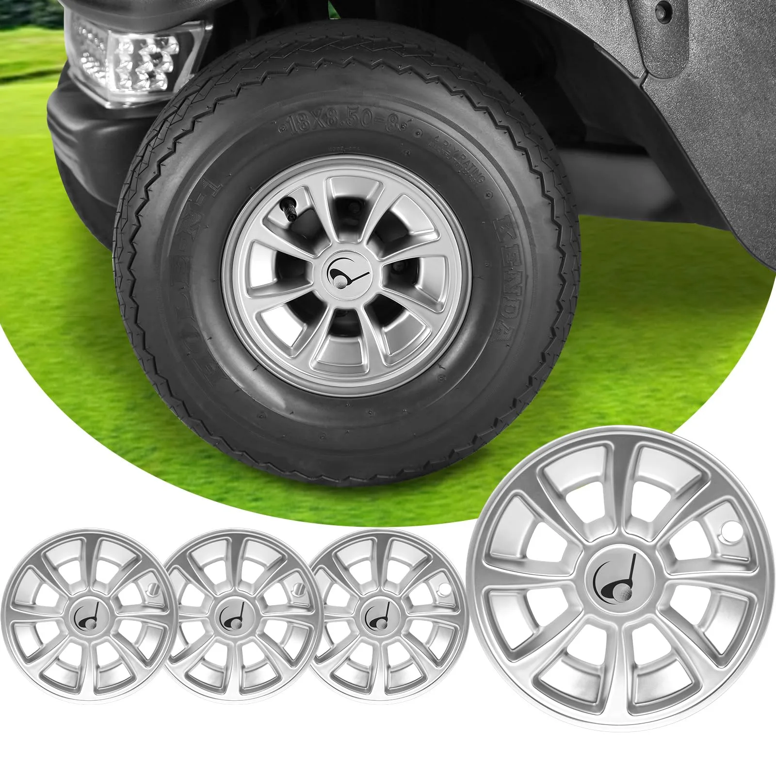 CHENGWEI 8-Inch Golf Cart Hub Caps Set of 4 — Chrome ABS
