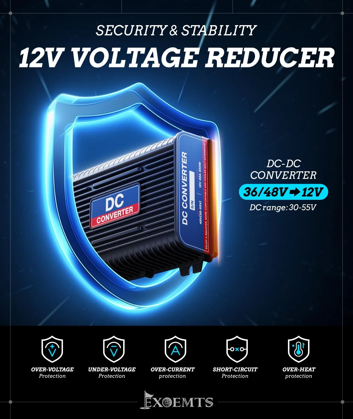 EXOEMTS 36V/48V to 12V Golf Cart Voltage Converter image 2