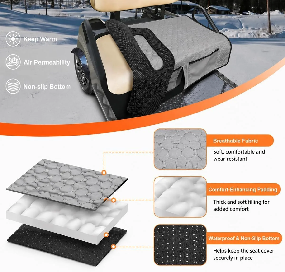 OUTMX Quilted Seat Cover for Polaris GEM e2 2-Passenger (2010-2025) image 2