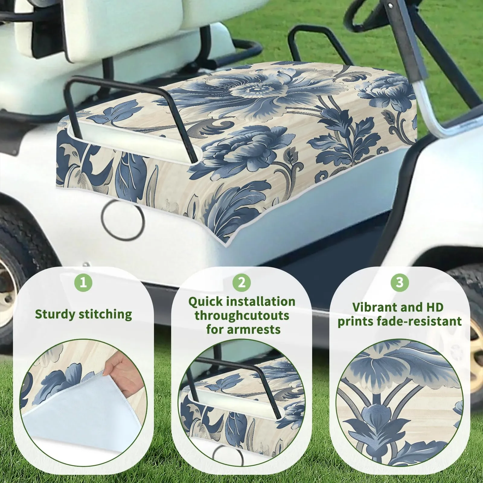 Tiveruda Vintage Flowers Golf Cart Seat Cover, 51 x 31 in image 3