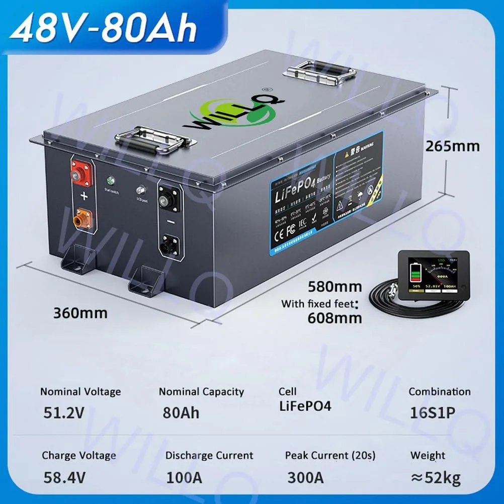 WILLQR 48V 80Ah LiFePO4 Golf Cart Battery with BMS image 2