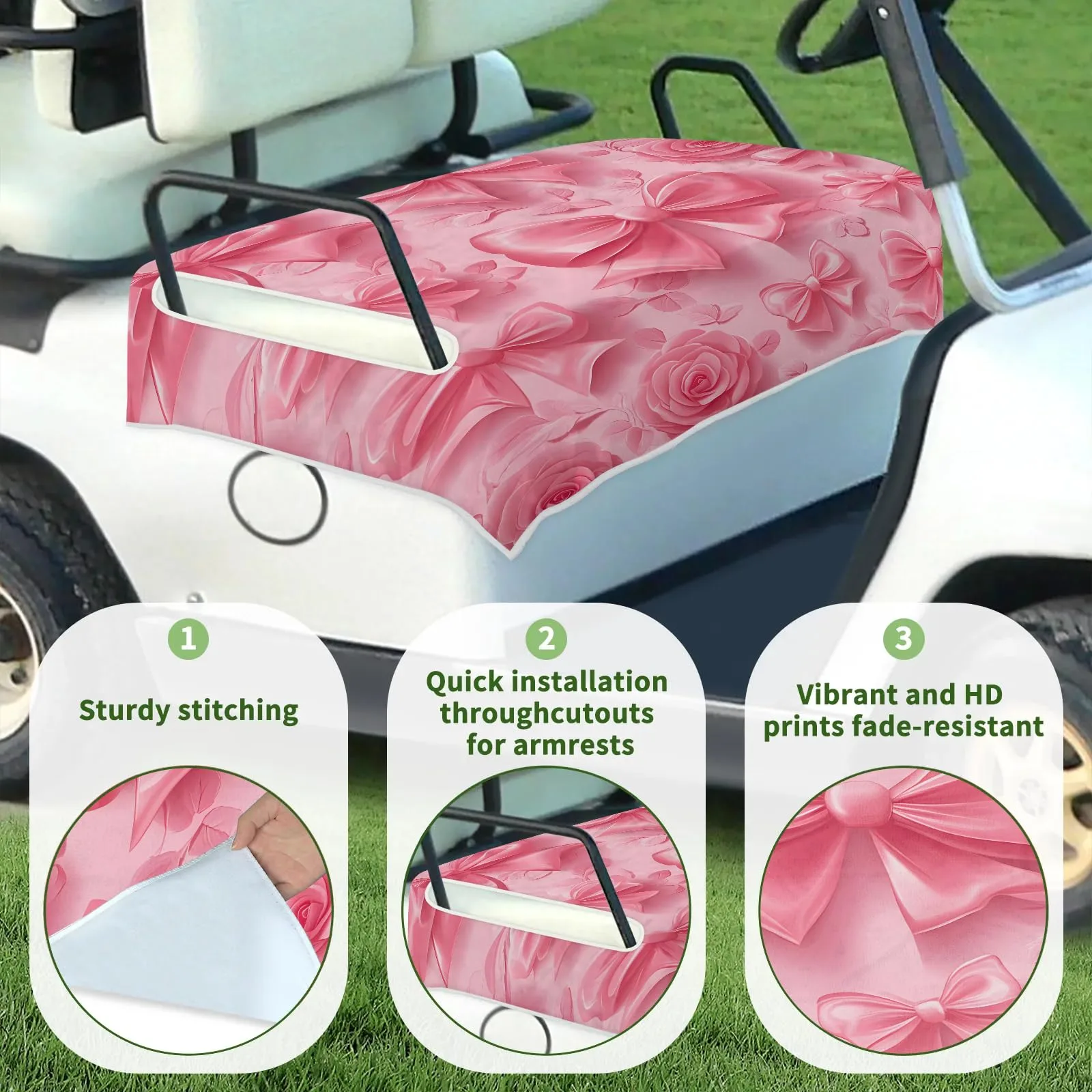 Tiveruda Pink Floral Golf Cart Seat Cover, 51 x 31 in image 3