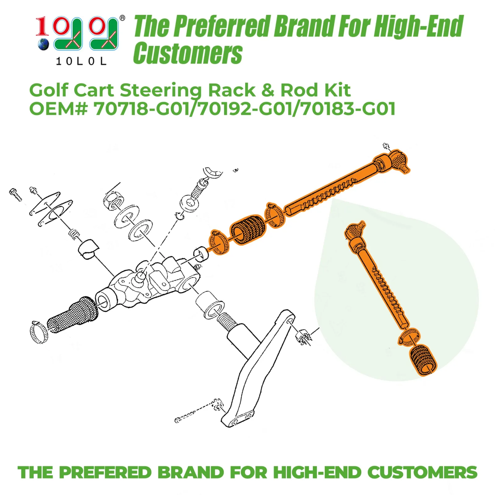 10L0L Steering Rack Repair Kit for E-Z-GO TXT/Medalist 1994-2000 — 70718-G01 image 2