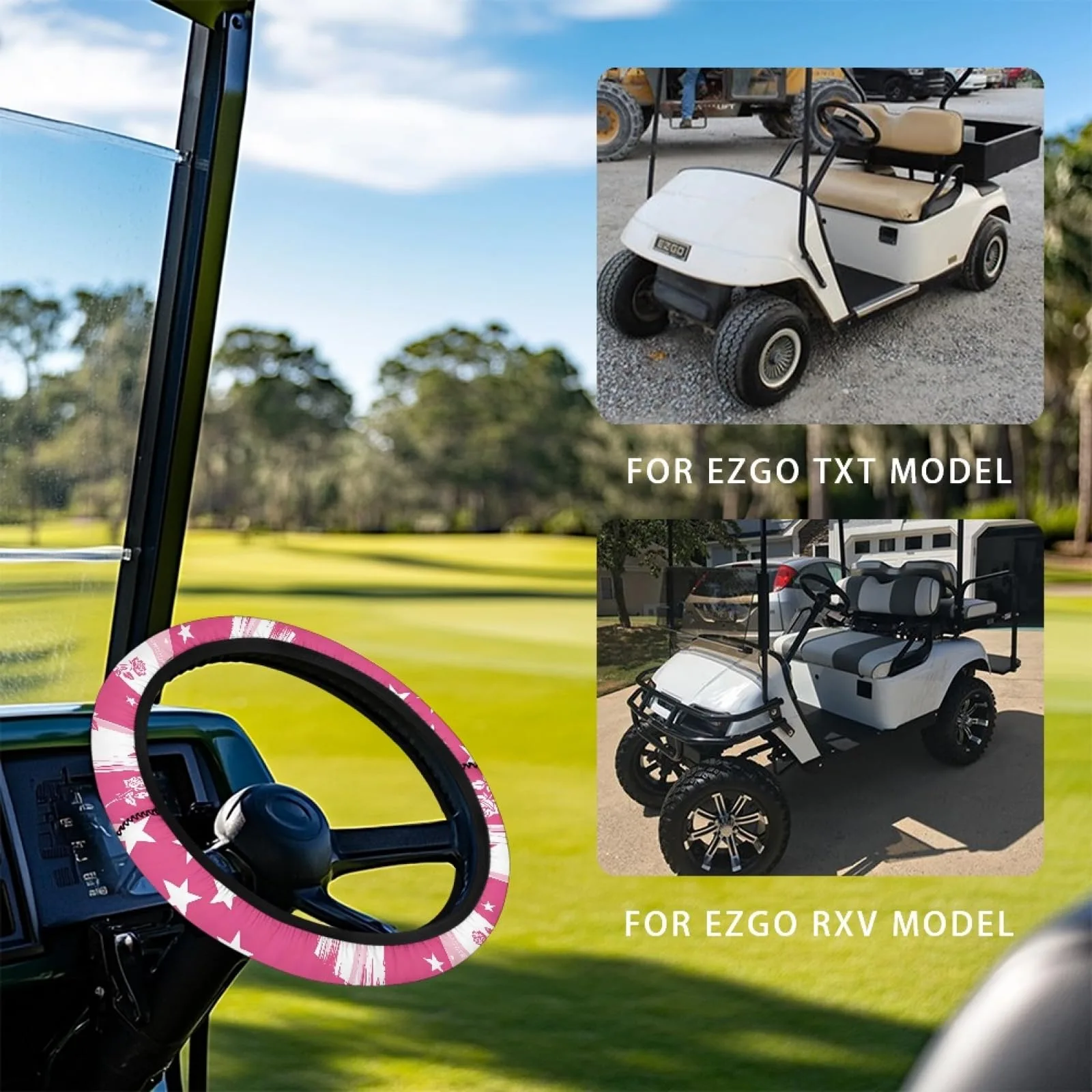 INSTANTARTS Pink Rose Golf Cart Steering Wheel Cover image 3