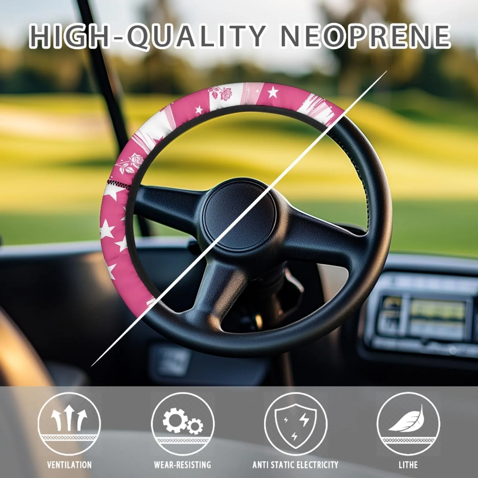 INSTANTARTS Pink Rose Golf Cart Steering Wheel Cover image 4