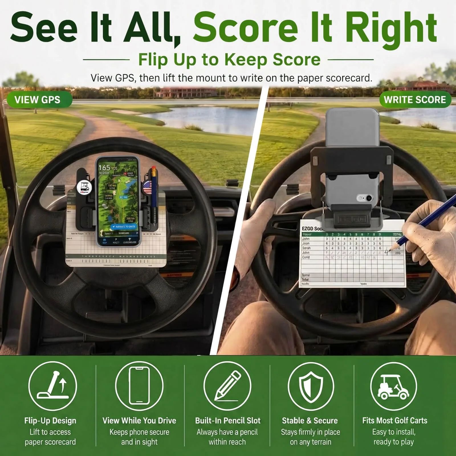 LEAPGOMAX Golf Cart Steering Wheel Phone Mount image 4